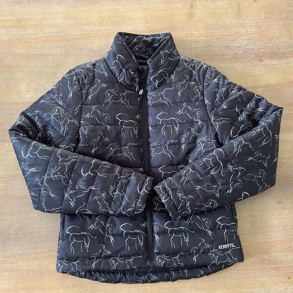 Pre-owned Kerrits Youth Horse Print Quilted Puffer Jacket, Size Small - Picture 1 of 7